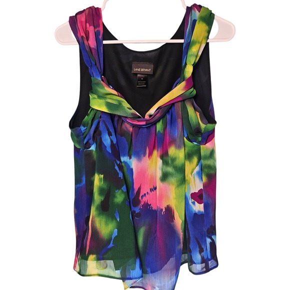 Lane Bryant Tops - Lane Bryant Womens 18 Multicolor Abstract Watercolor Draped Neck Sleeveless Top